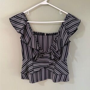 English Factory corset style zip back black and white sleeveless blouse small